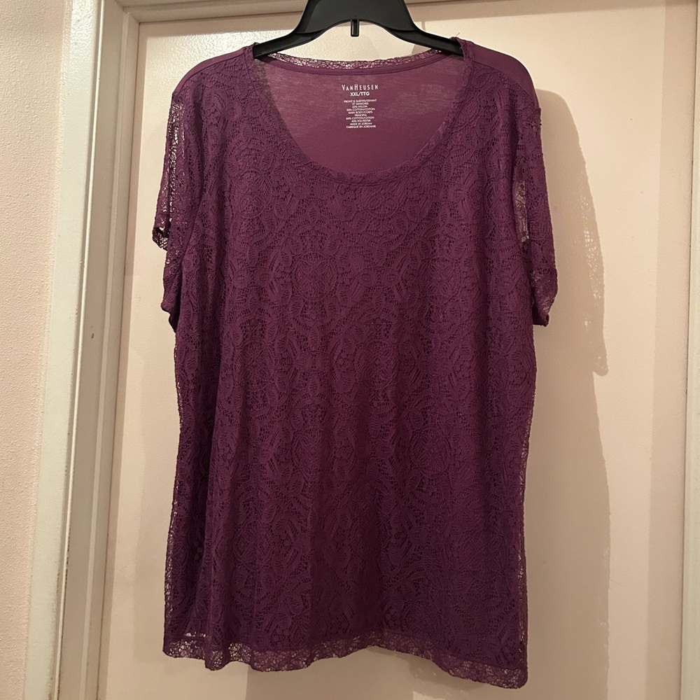 Lovely Van Heusen Purple Lace Front Short Sleeve T-Shirt